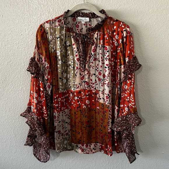 Grace & Lace Tops - Grace & Lace | Boho Patchwork Flowy Ruffle Long Sleeve Floral Blouse Size Small